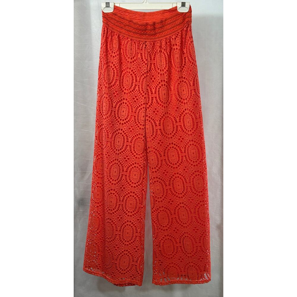 Me 2 Magic Boho Orange Lace Wide-Leg Pants – Smocked Waist, Lined, Size M